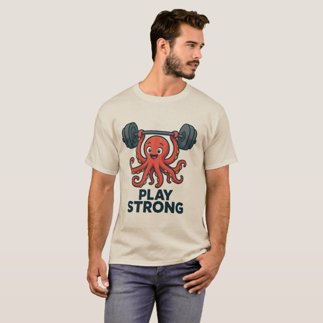 T-shirt Poids Du Cartoon Octopus - Jouer À Une Salle De Sp (Devant entier)
