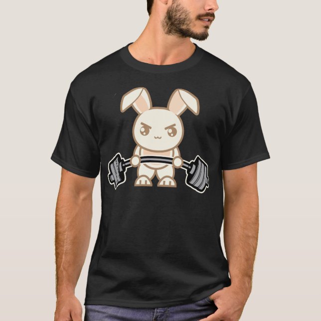 T-shirt Poids Lifting Bunny Cartoon - Joli entraînement An (Devant)