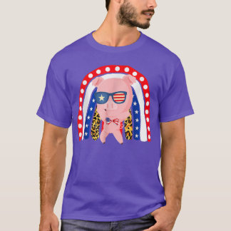 T-shirt Poignée de cochon 4 juillet Drapeau américain Leop
