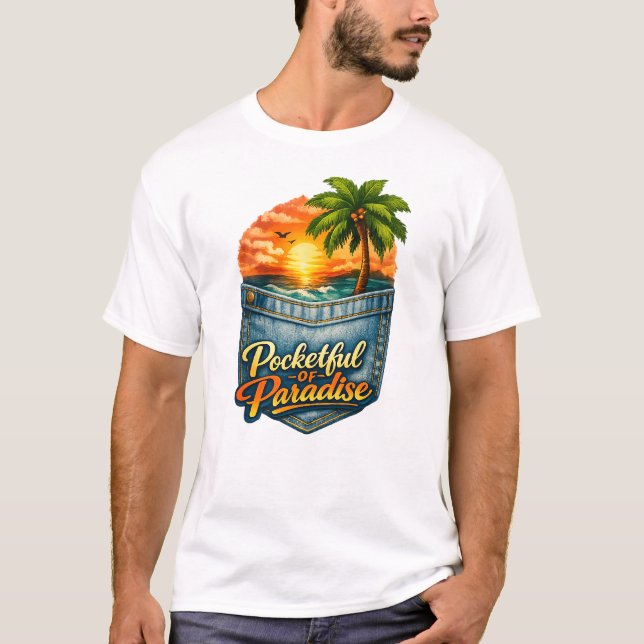T-shirt Poignée de Paradis – Coucher de soleil tropical T- (Devant)