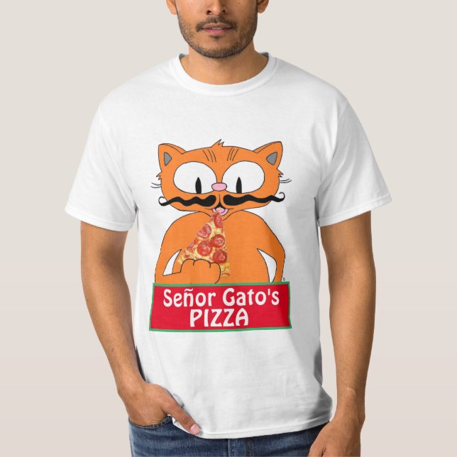 T-shirt Poignée de pizza de Señor Gato Moustache chat (Devant)