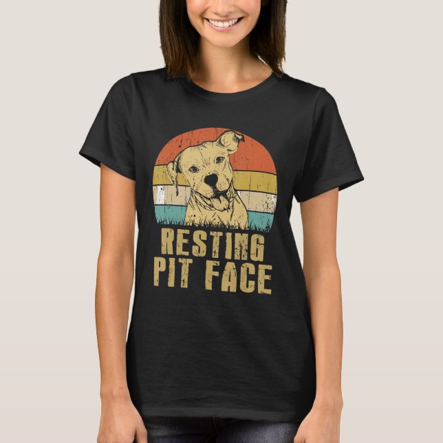 T-shirt Poignée de repos Visage drôle Pitbull Retro Chiens (Devant)