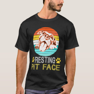 T-shirt Poignée de repos Visage drôle Pitbull Retro Chiens