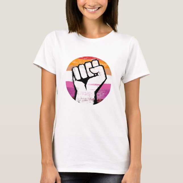 T-shirt Poing de fierté lesbienne impression en cercle (Devant)