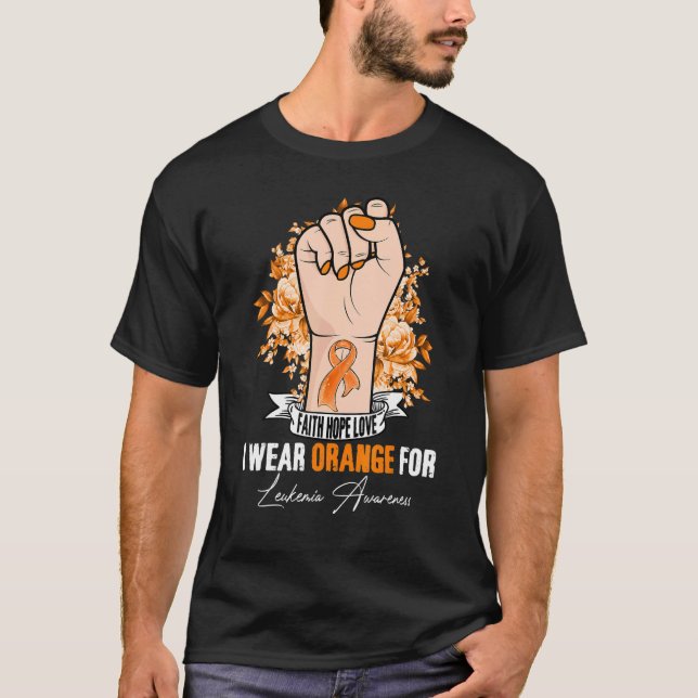 T-shirt Poing Je Porte Du Ruban Orange Pour Leucémie Award (Devant)