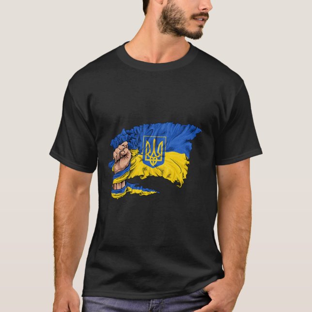 T-shirt Poing tenant un drapeau ukrainien  (Devant)