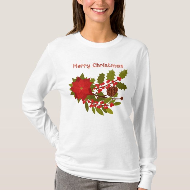 T-shirt Poinsettia et Holly, Joyeux Noël (Devant)