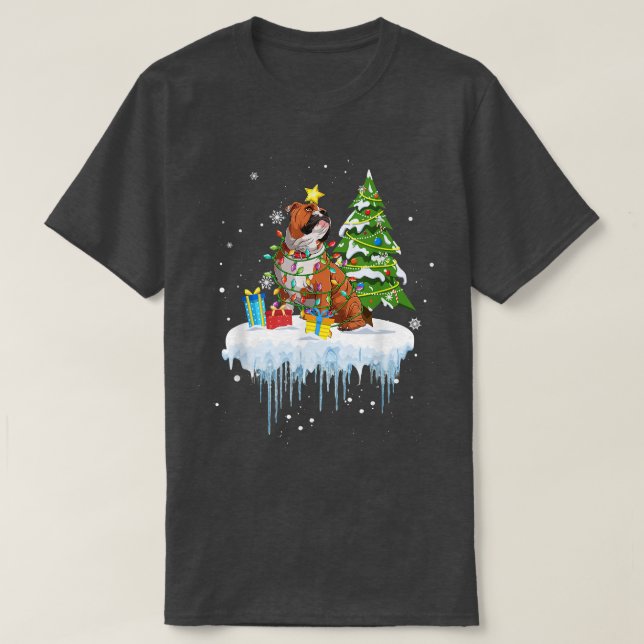 T-shirt Poinsettia Fairy Lights Christmas Tree Buldog Sno (Design devant)