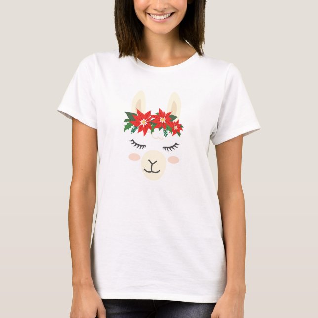 T-shirt Poinsettia fête Noël Llama | Vacances (Devant)