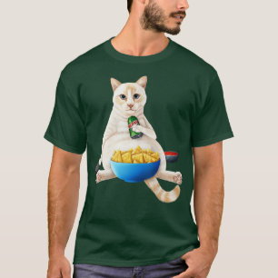 T-shirt Point de flamme Chat blanc siamois avec soda et sn