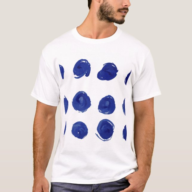 T-shirt Point polka, aquarelle bleu indigo. (Devant)