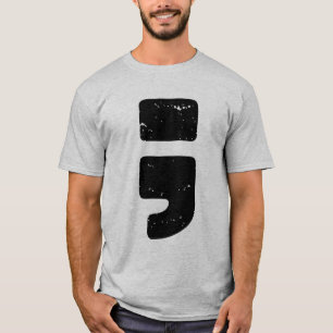 T-shirt Point-virgule symbole de ponctuation noir en détre