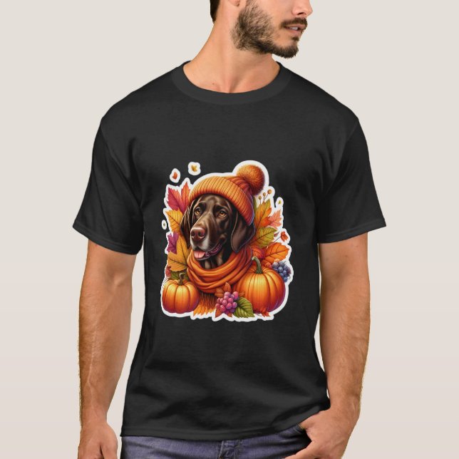 T-shirt Pointer allemand automne Chien Citrouille (Devant)