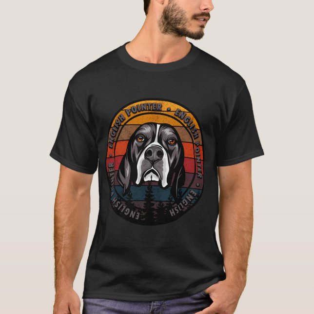 T-shirt Pointer Anglais visage de chien rétro coucher de s (Devant)