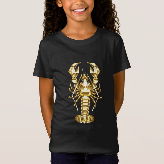 T-Shirt Poisson à langouste polygonale dorée sur noir (Devant)