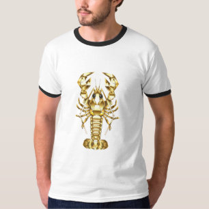 T-shirt Poisson à langouste polygonale dorée sur noir