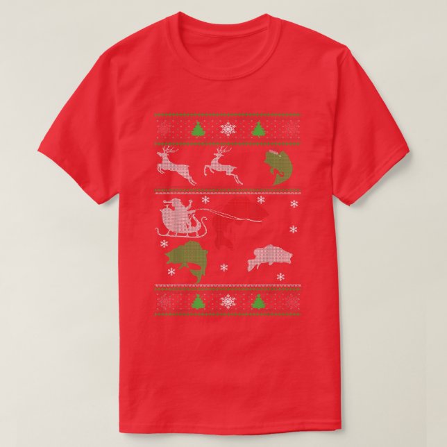 T-shirt Poisson Amusant Noël Pin à neige Pêche Papa Mo (Design devant)