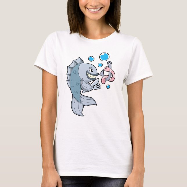 T-shirt Poisson avec hameçon et ver de poisson (Devant)