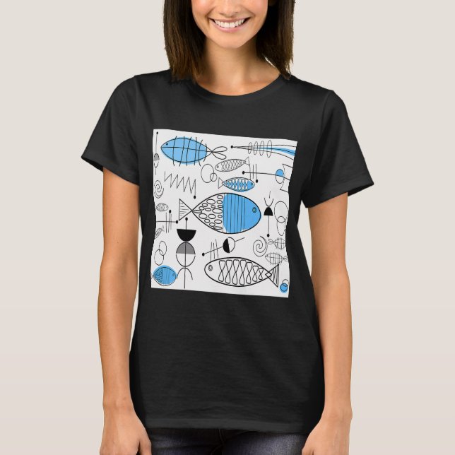 T-shirt Poisson bleu modernité du milieu du siècle (Devant)