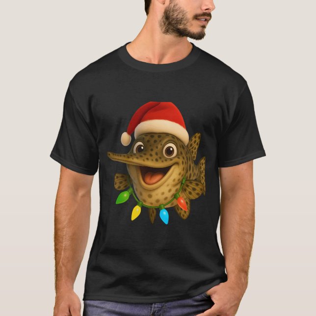 T-shirt Poisson Brochet Tacheté de Noël (Devant)