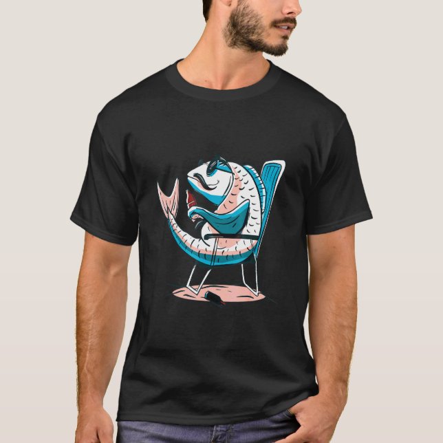 T-shirt Poisson Carpe Avec Bière Pêcheur Tee Design (Devant)