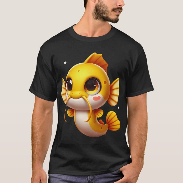 T-shirt Poisson-chat à tête jaune adorable (Devant)