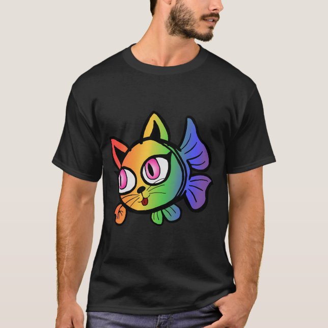 T-shirt Poisson-chat arc-en-ciel (Devant)