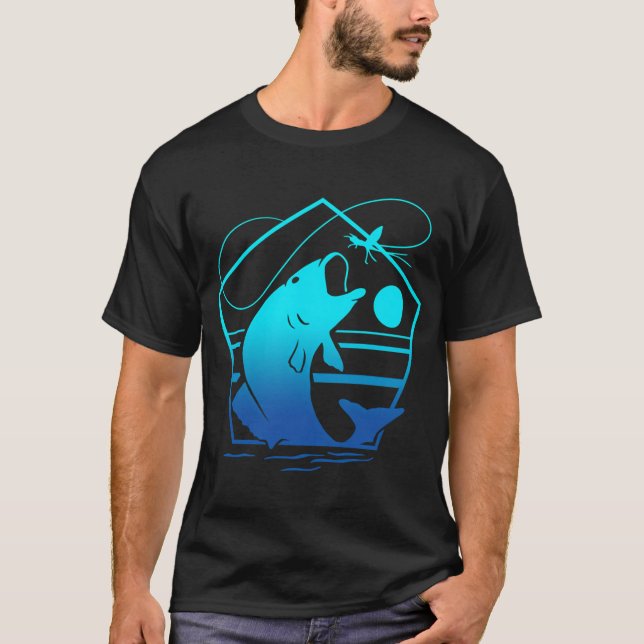 T-shirt Poisson-chat cadeau de design rétro coucher de sol (Devant)