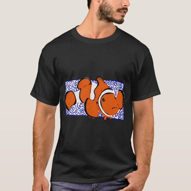 T-shirt Poisson clown avec fond de vague bleue (Devant)