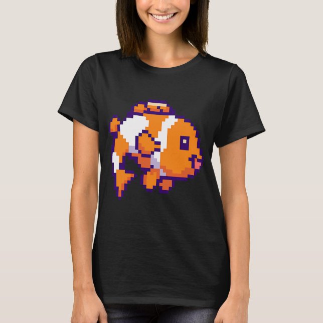 T-shirt Poisson clown pixelisé orange et blanc (Devant)