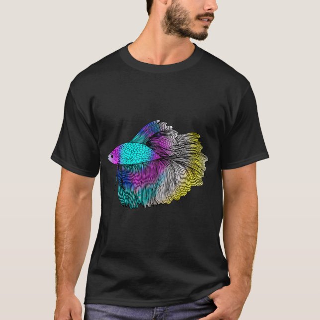 T-shirt Poisson combattant arc-en-ciel (Devant)
