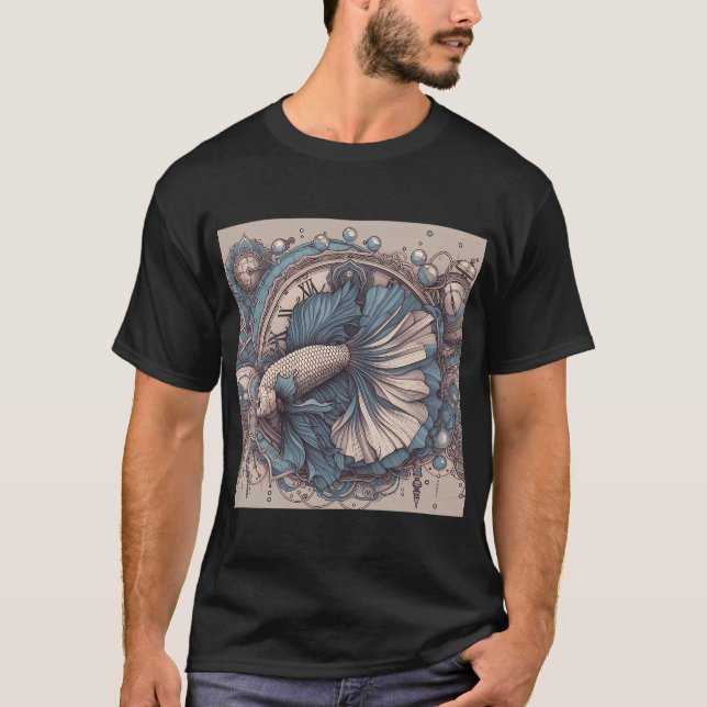 T-shirt Poisson combattant baroque Betta bleu (Devant)