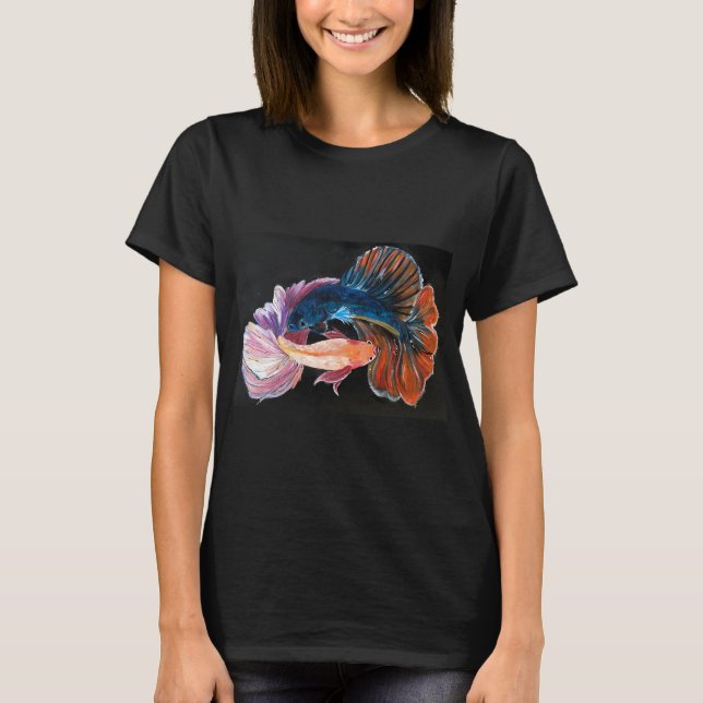 T-shirt Poisson combattant rose et bleu (Devant)