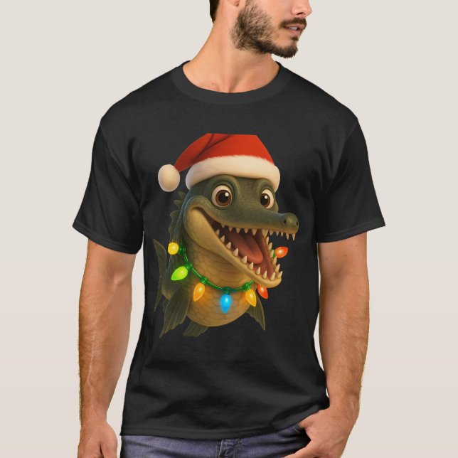 T-shirt Poisson d'alligator de Noël (Devant)