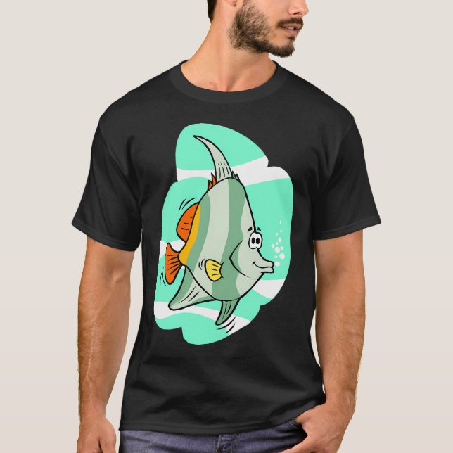 T-shirt Poisson de dessin animé tropical sarcelle (Devant)