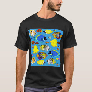 T-shirt poisson de récif 4 (fond bleu)