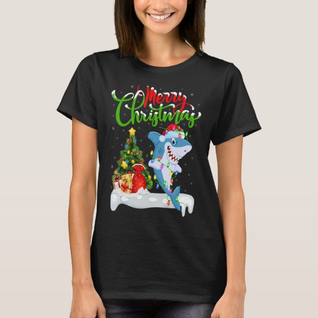 T-shirt Poisson de requin Décorations Noël Père Noël requi (Devant)