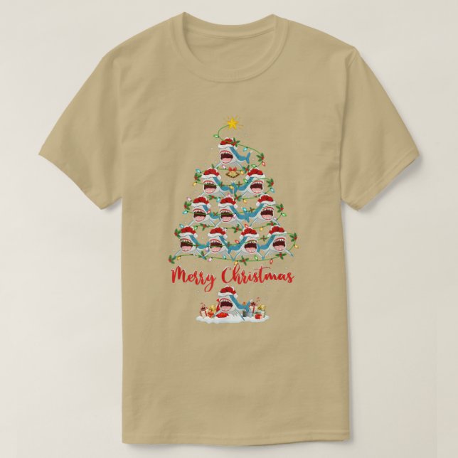 T-shirt Poisson de requin Jeu de Noël Correspondant Père N (Design devant)