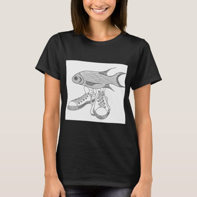 T-shirt Poisson Drôle avec des Chaussures (Devant)