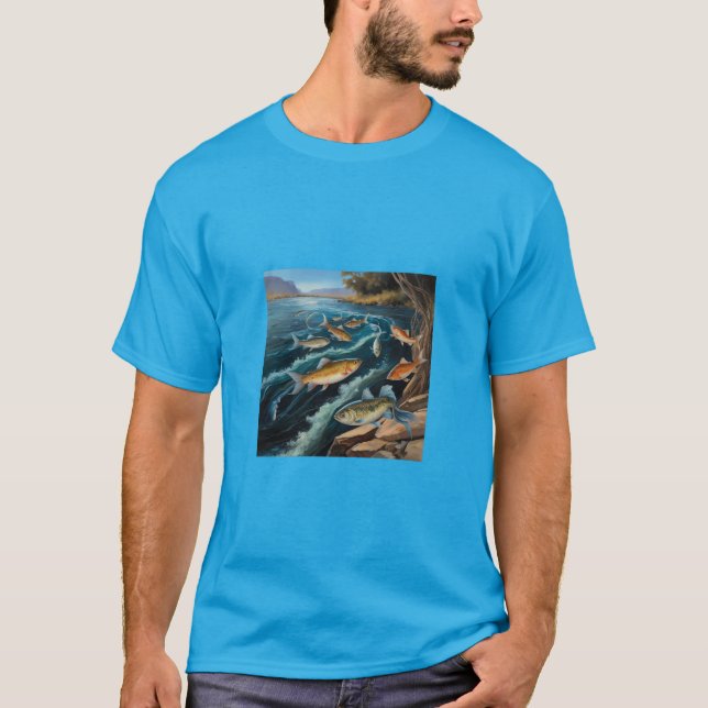 T-shirt Poisson eau de rivière Peinture de fleurs (Devant)