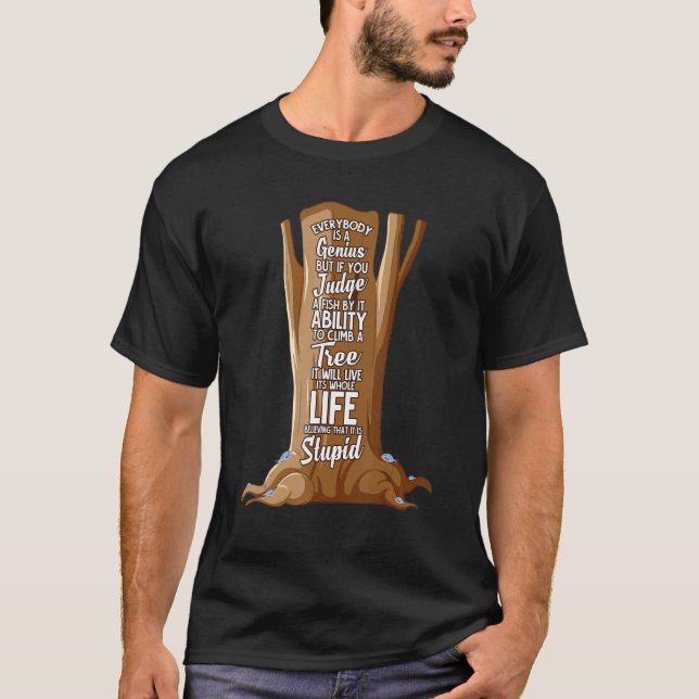 T-shirt Poisson Génie Poisson Stupide   Citation Positive (Devant)