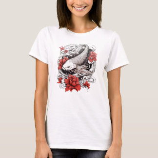 T-shirt Poisson Koi Avec Fleurs | Design japonais