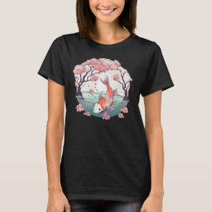 T-shirt Poisson koi dans l'étang nageant à côté de la fleu