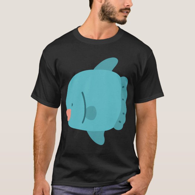 T-shirt Poisson lune bleu plat coloré (Devant)