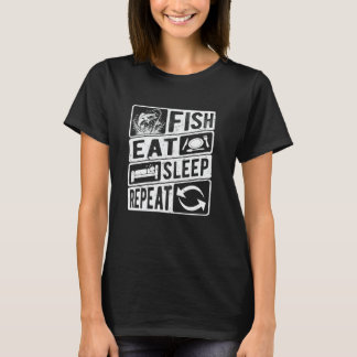 T-shirt Poisson Manger Sommeil Répéter, Drôle De Pêche De
