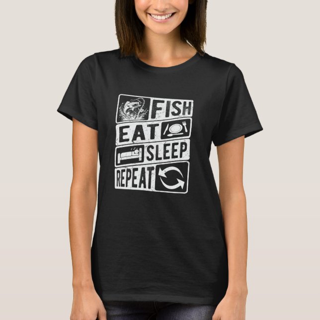 T-shirt Poisson Manger Sommeil Répéter, Drôle De Pêche De  (Devant)