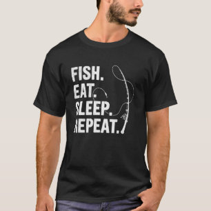 T-shirt Poisson Manger Sommeil Répéter Pêche Papa Pêcheur 