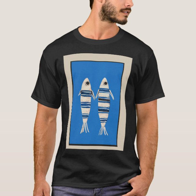 T-shirt Poisson minimal sur bleu (Devant)