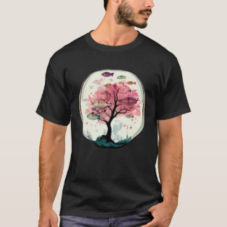 T-shirt Poisson nageant avec un arbre de corail à fleurs d