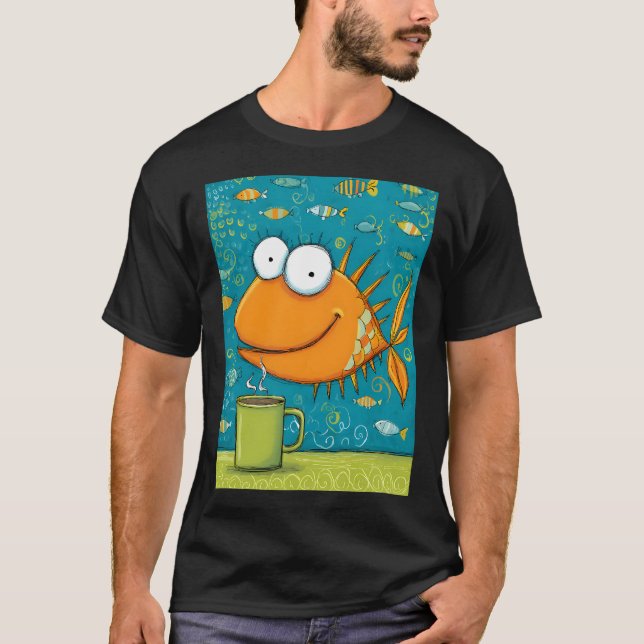 T-shirt Poisson Orange Faisant Semblant que le Café est l' (Devant)